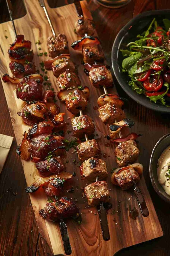 Cap Mushroom and Bacon Skewers