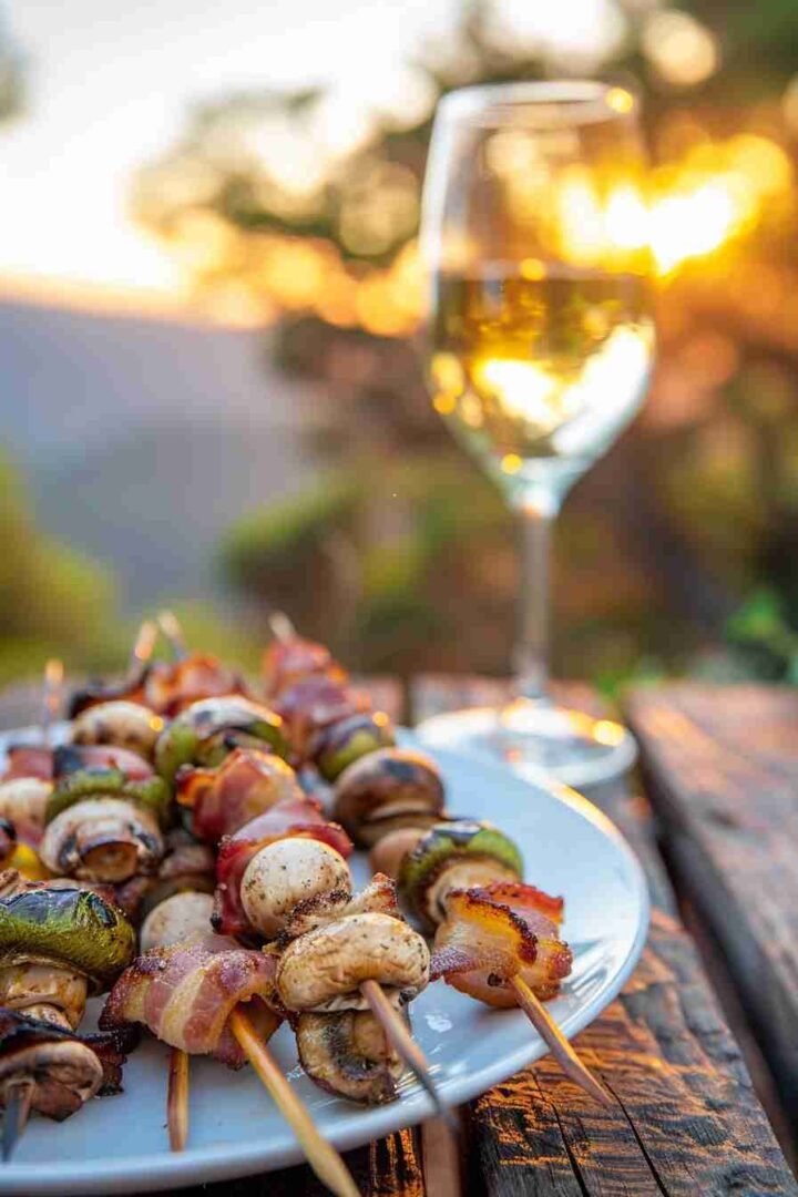 Cap Mushroom and Bacon Skewers
