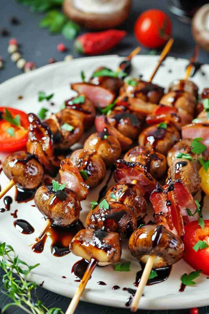 Cap Mushroom and Bacon Skewers