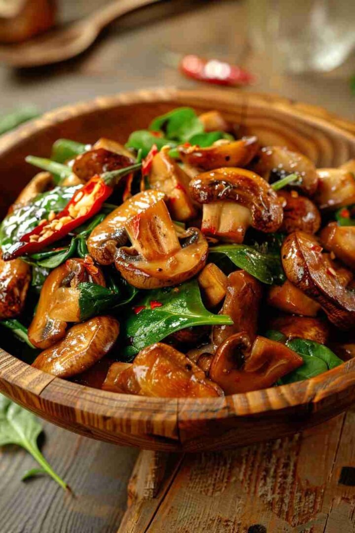 Cap Mushroom and Spinach Stir-fry