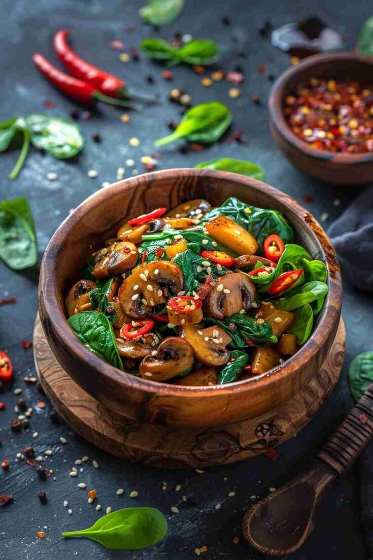 Cap Mushroom and Spinach Stir-fry