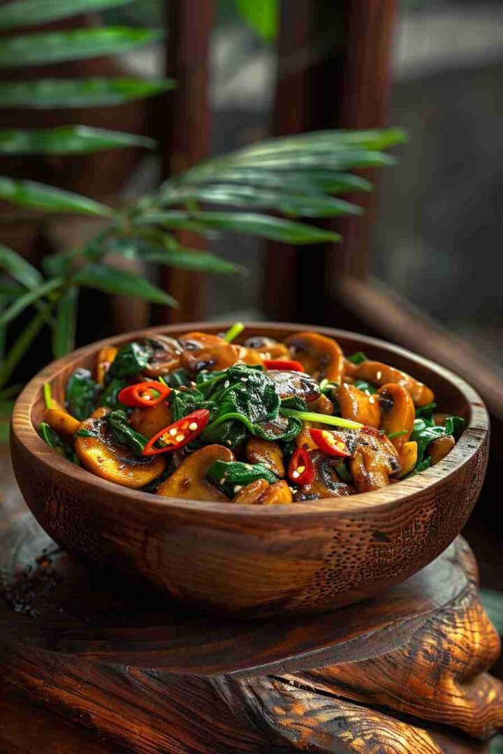 Cap Mushroom and Spinach Stir-fry
