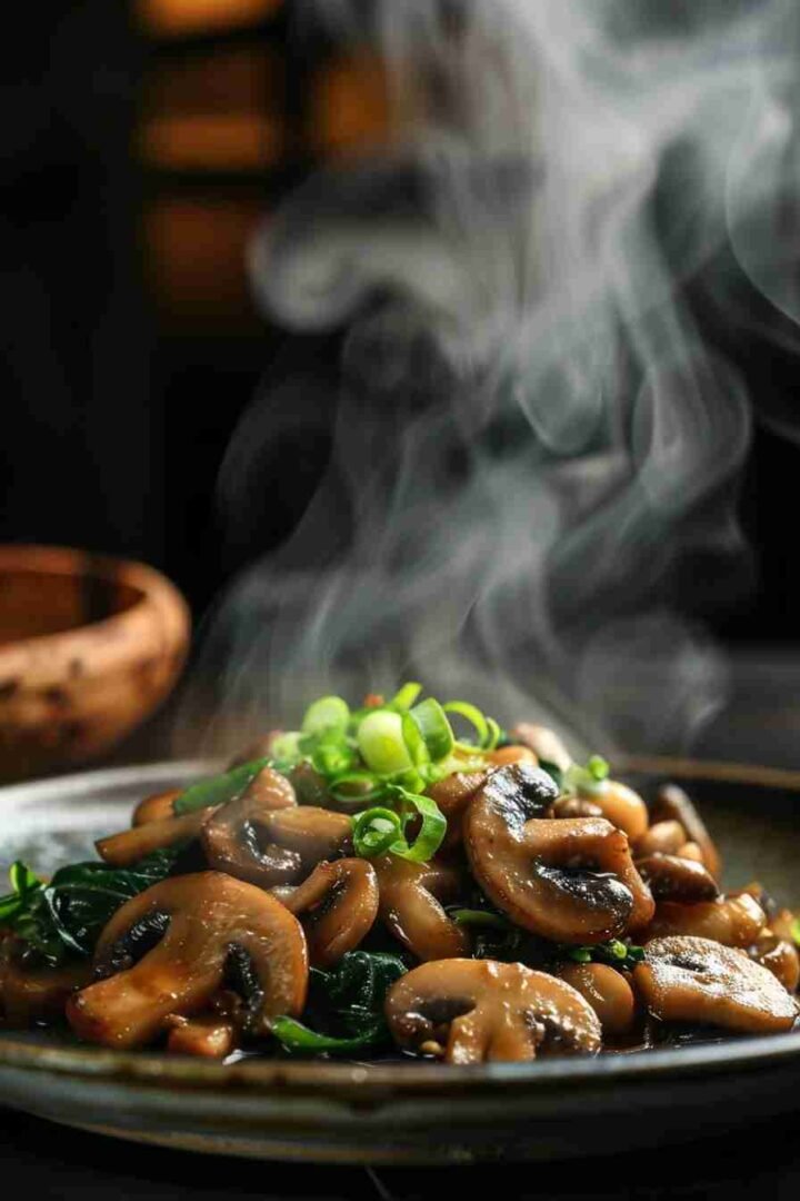 Cap Mushroom and Spinach Stir-fry