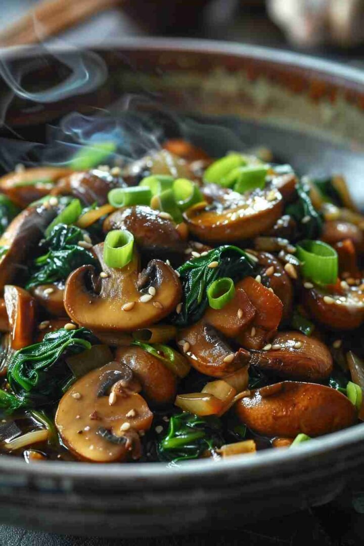 Cap Mushroom and Spinach Stir-fry