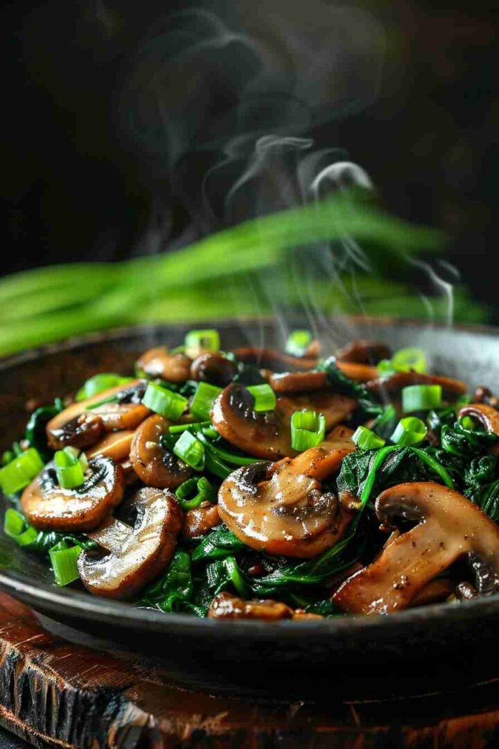 Cap Mushroom and Spinach Stir-fry
