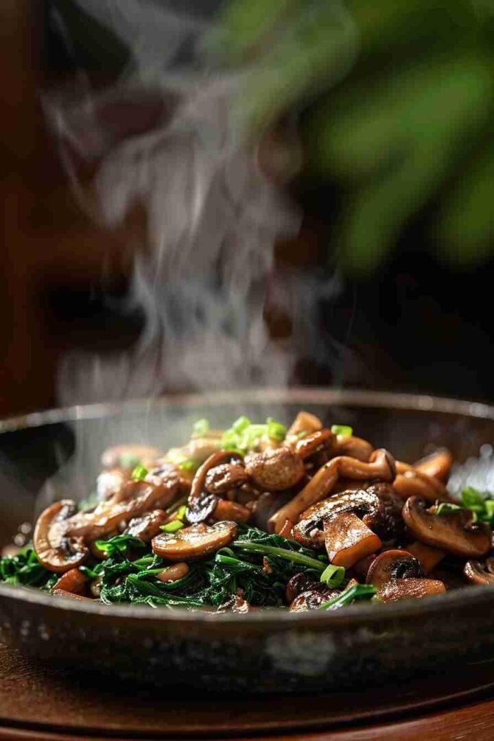 Cap Mushroom and Spinach Stir-fry