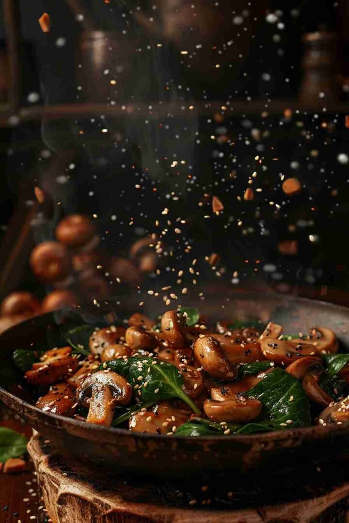 Cap Mushroom and Spinach Stir-fry