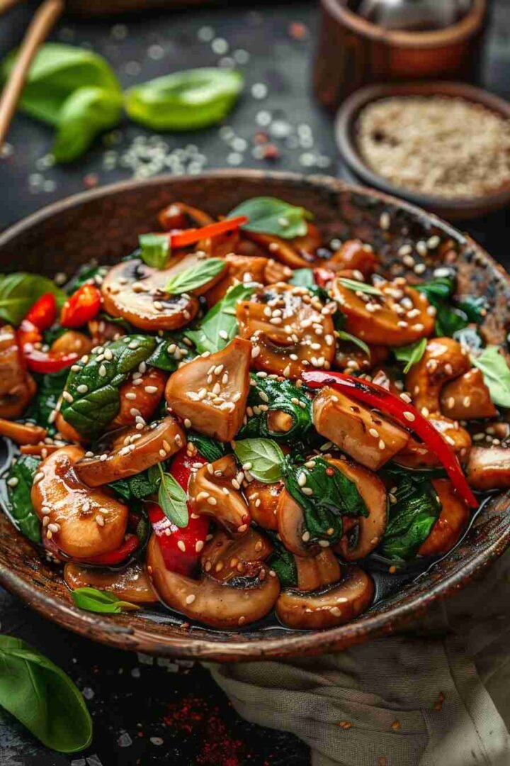 Cap Mushroom and Spinach Stir-fry