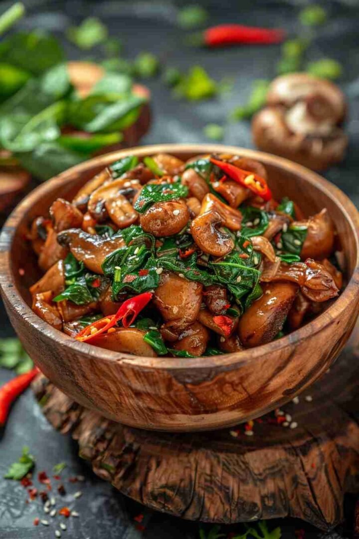 Cap Mushroom and Spinach Stir-fry