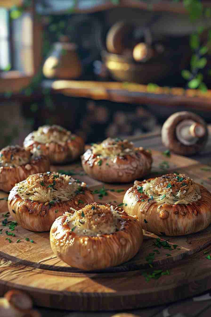 Cap Mushrooms with Garlic Parmesan Crust
