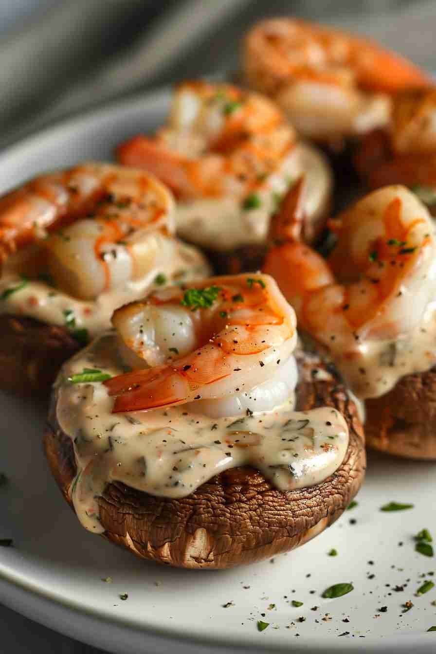 Cap Mushrooms with Shrimp and Garlic Sauce