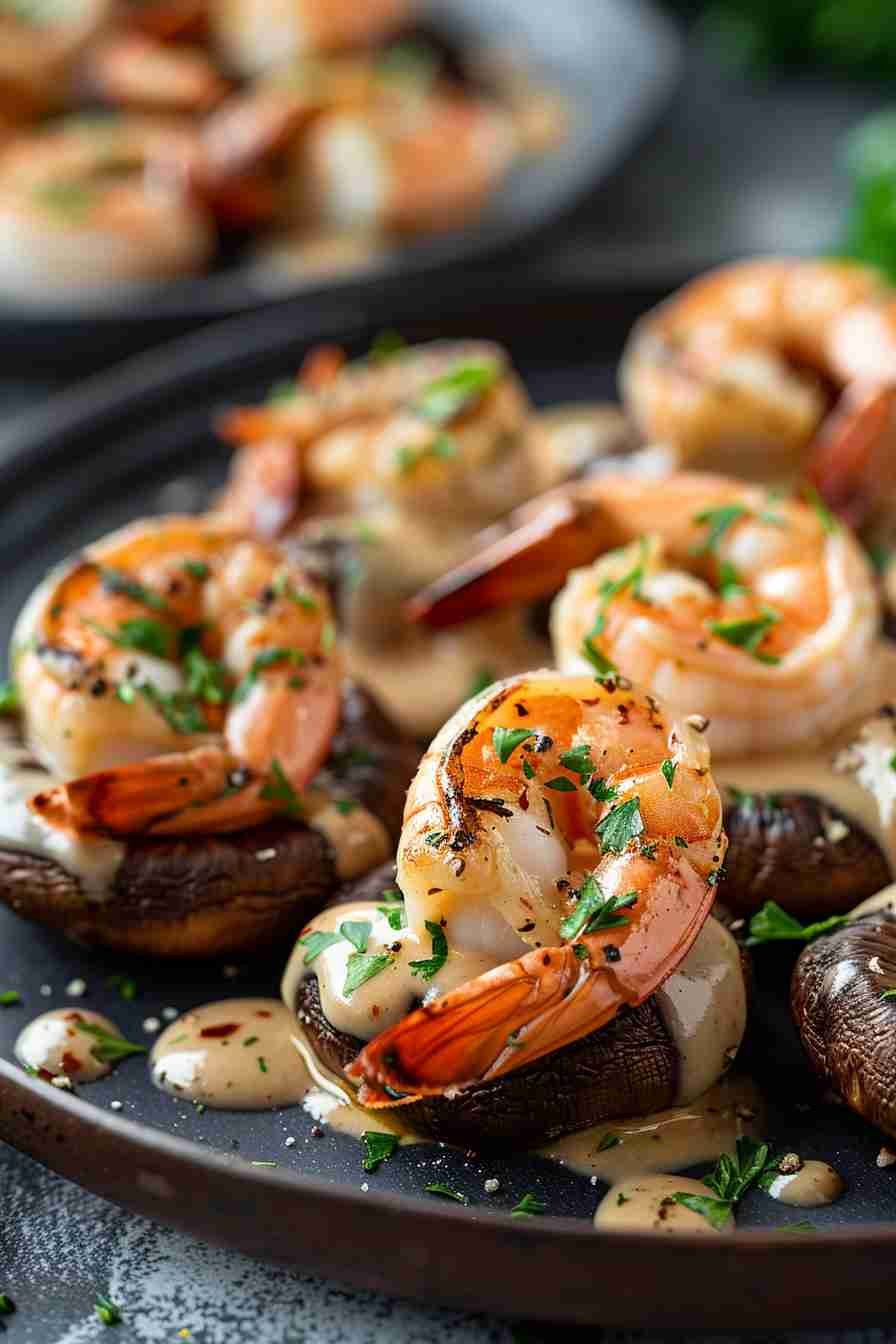 Cap Mushrooms with Shrimp and Garlic Sauce