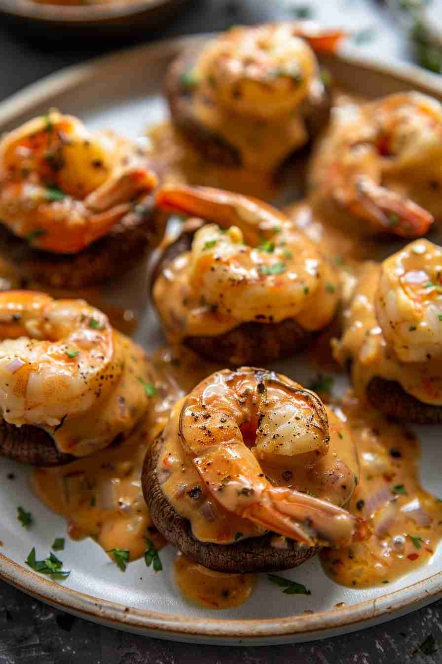 Cap Mushrooms with Shrimp and Garlic Sauce