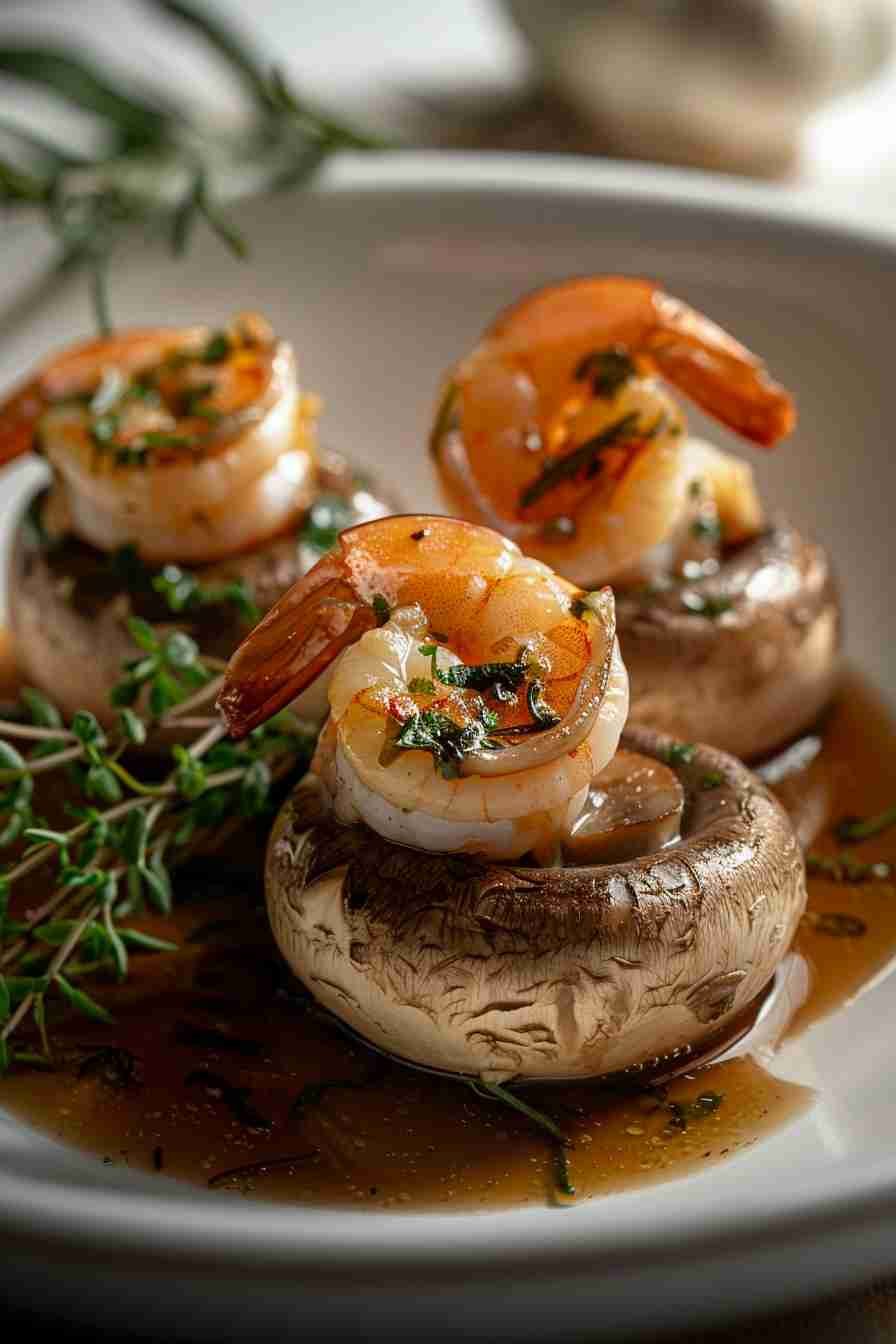 Cap Mushrooms with Shrimp and Garlic Sauce