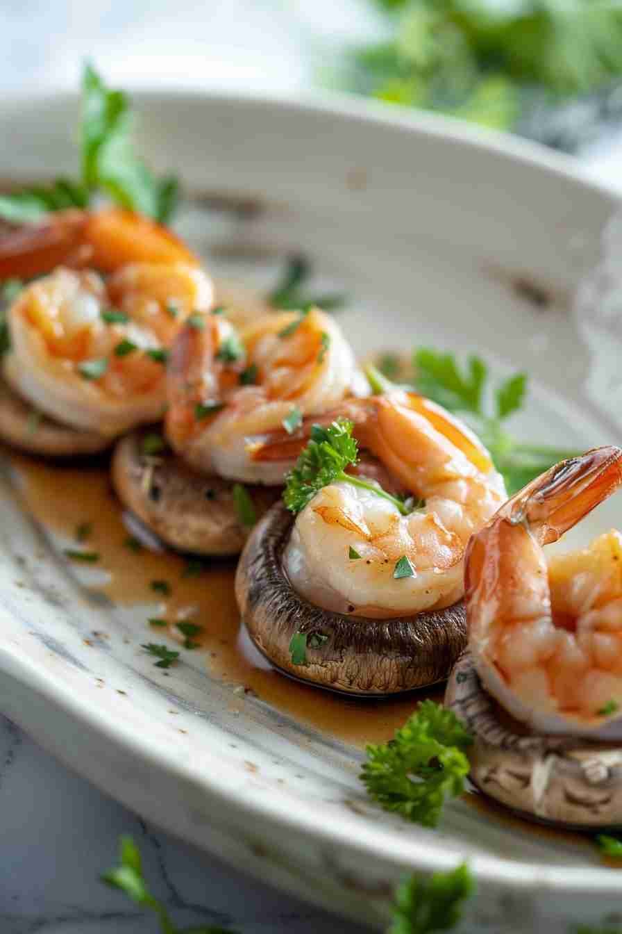 Cap Mushrooms with Shrimp and Garlic Sauce