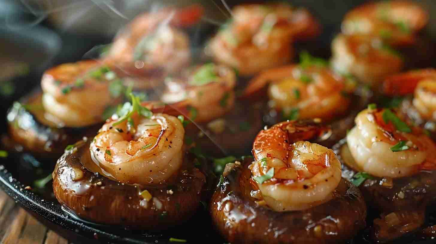 Cap Mushrooms with Shrimp and Garlic Sauce