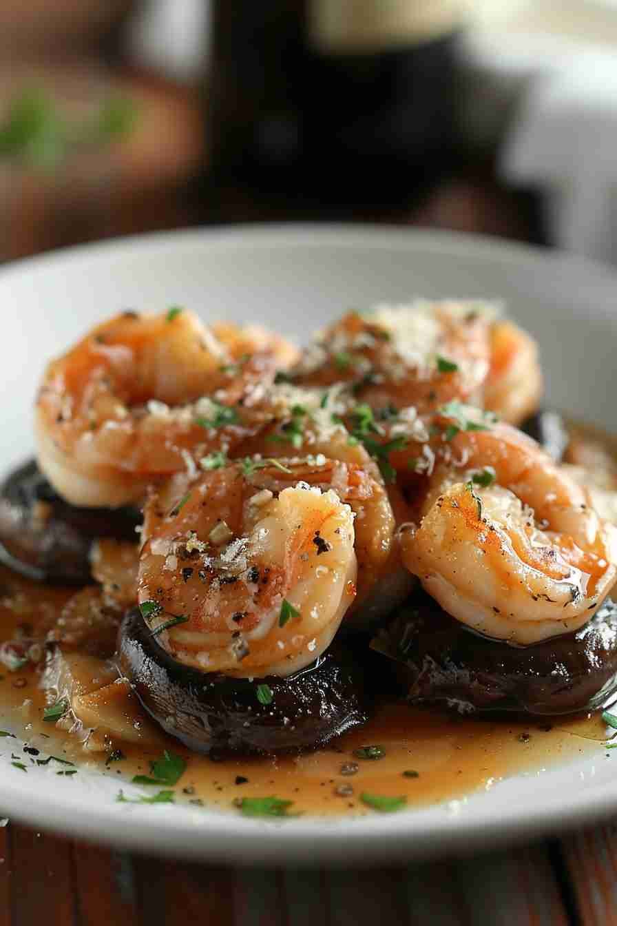 Cap Mushrooms with Shrimp and Garlic Sauce