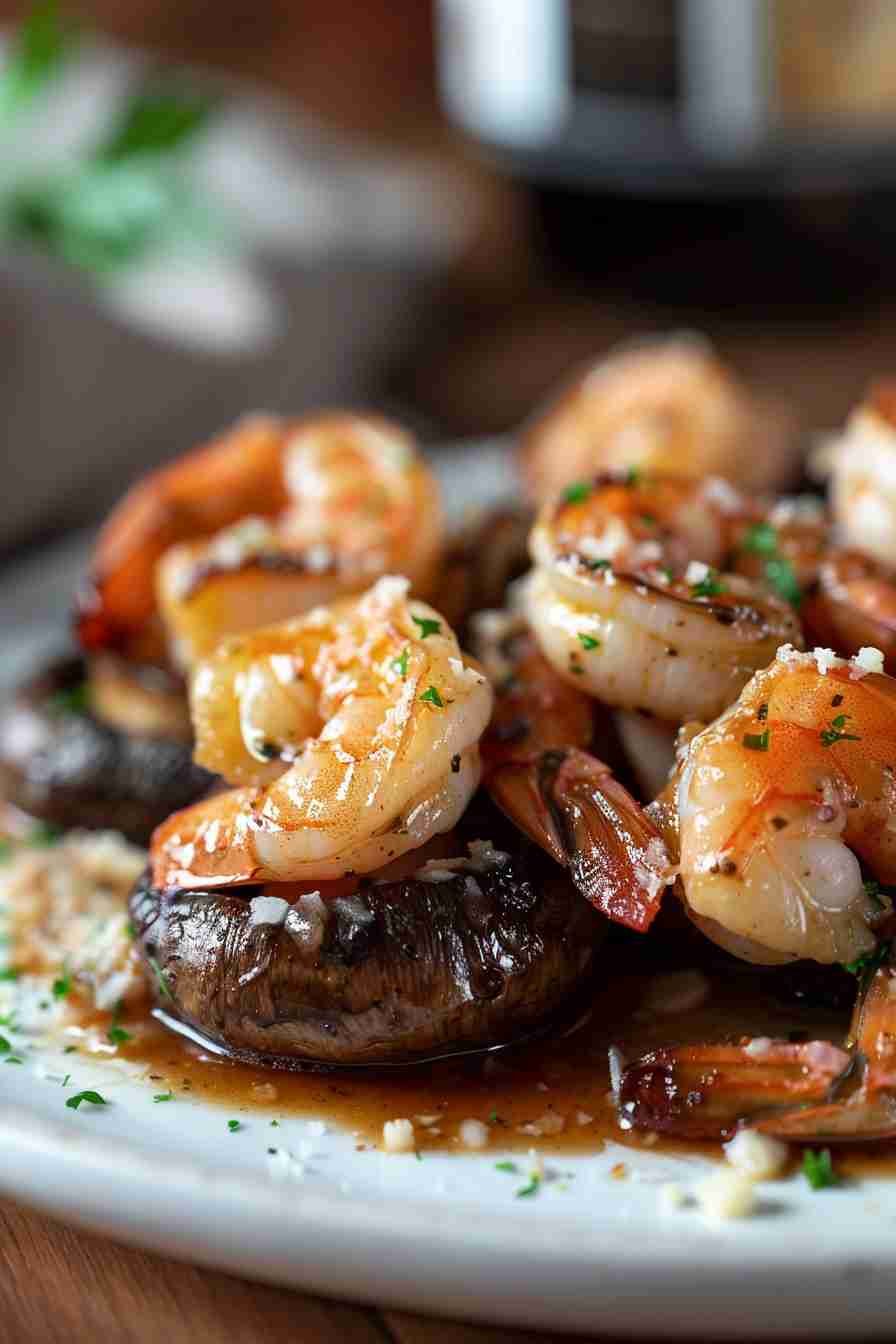 Cap Mushrooms with Shrimp and Garlic Sauce