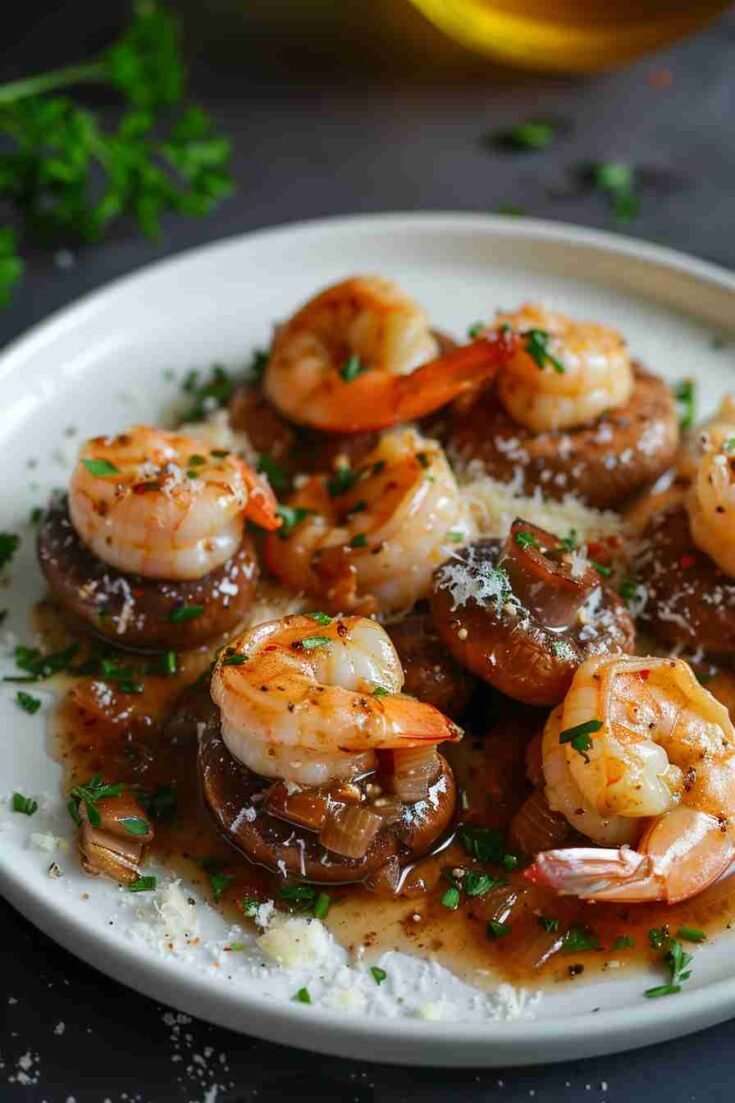 Cap Mushrooms with Shrimp and Garlic Sauce