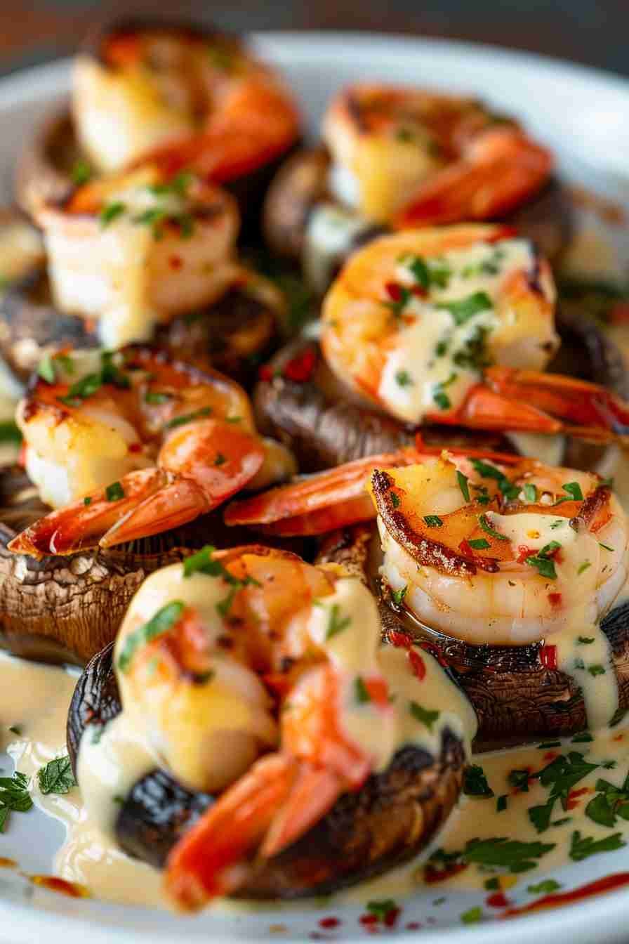 Cap Mushrooms with Shrimp and Garlic Sauce