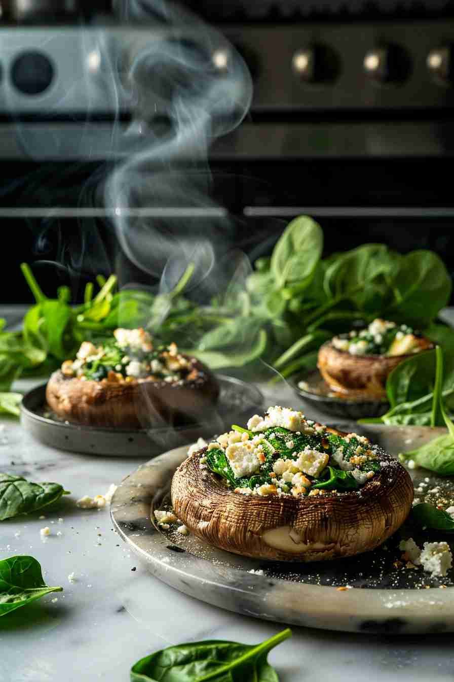 Cap Mushrooms with Spinach & Feta Filling