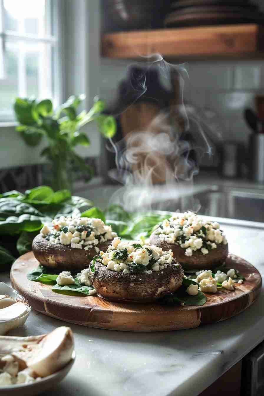 Cap Mushrooms with Spinach & Feta Filling