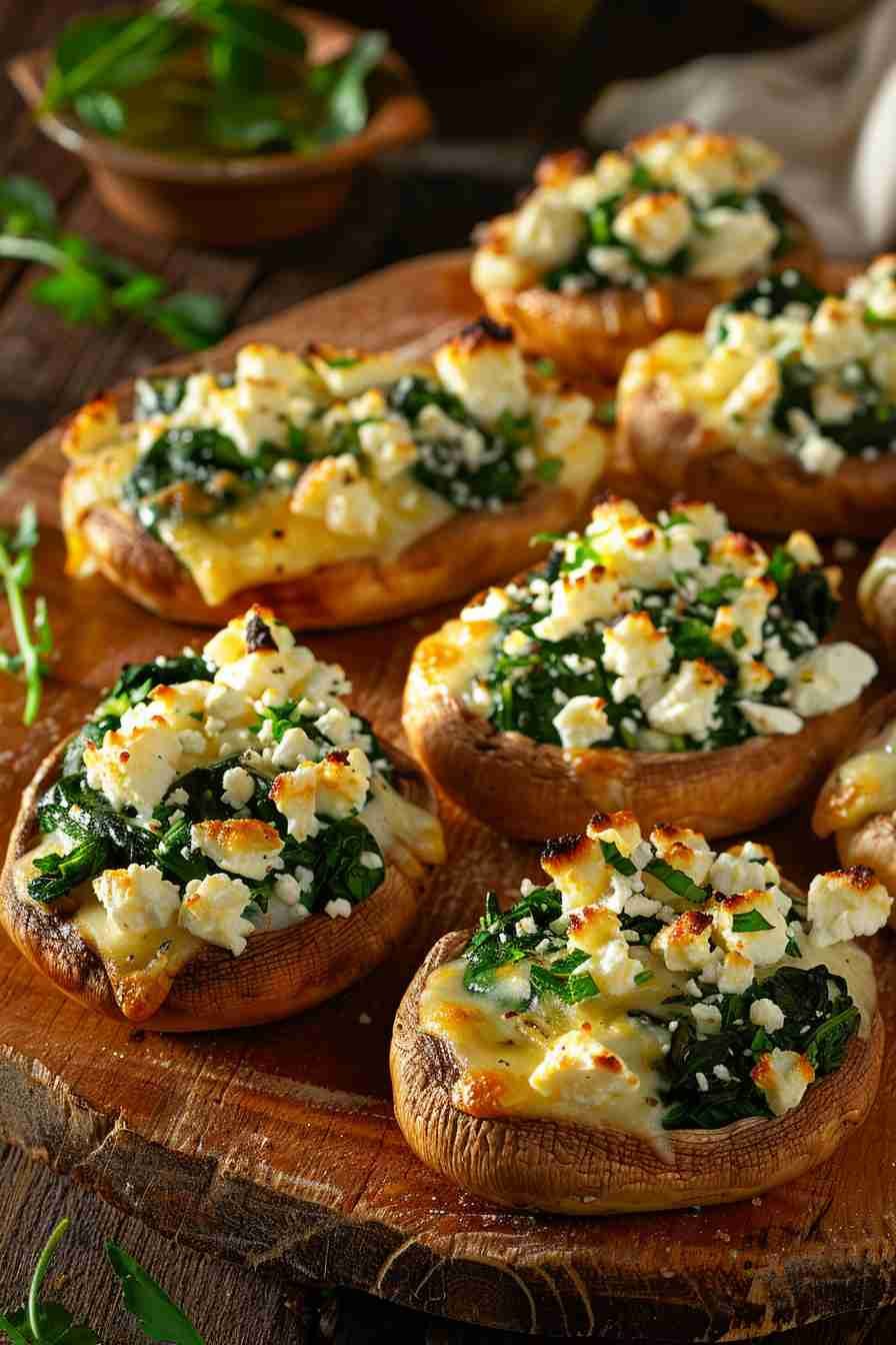 Cap Mushrooms with Spinach & Feta Filling