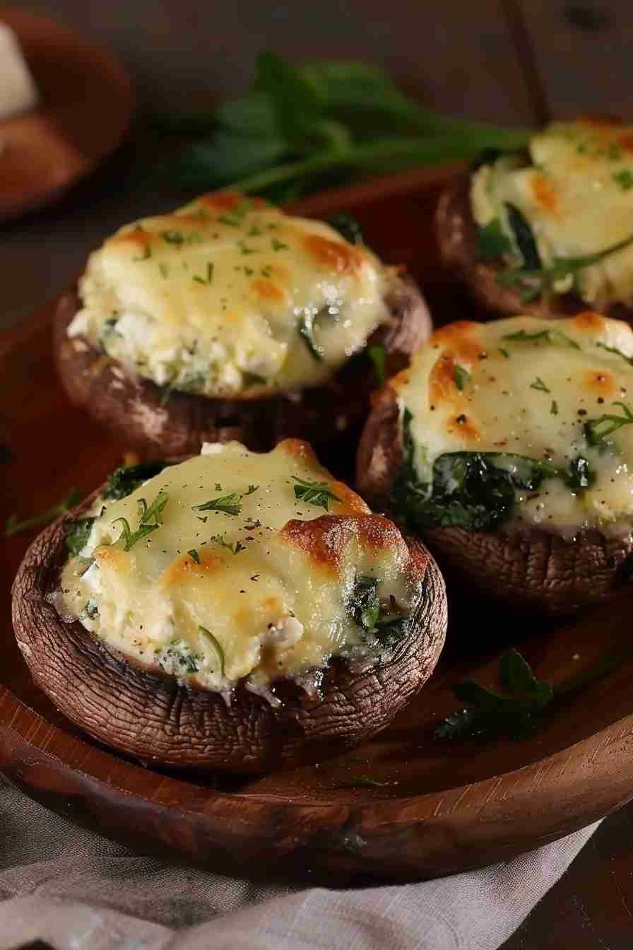 Cap Mushrooms with Spinach & Feta Filling