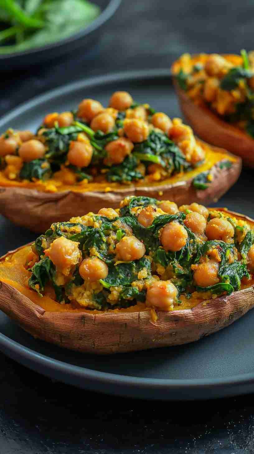 Chickpea and Spinach Stuffed Sweet Potatoes