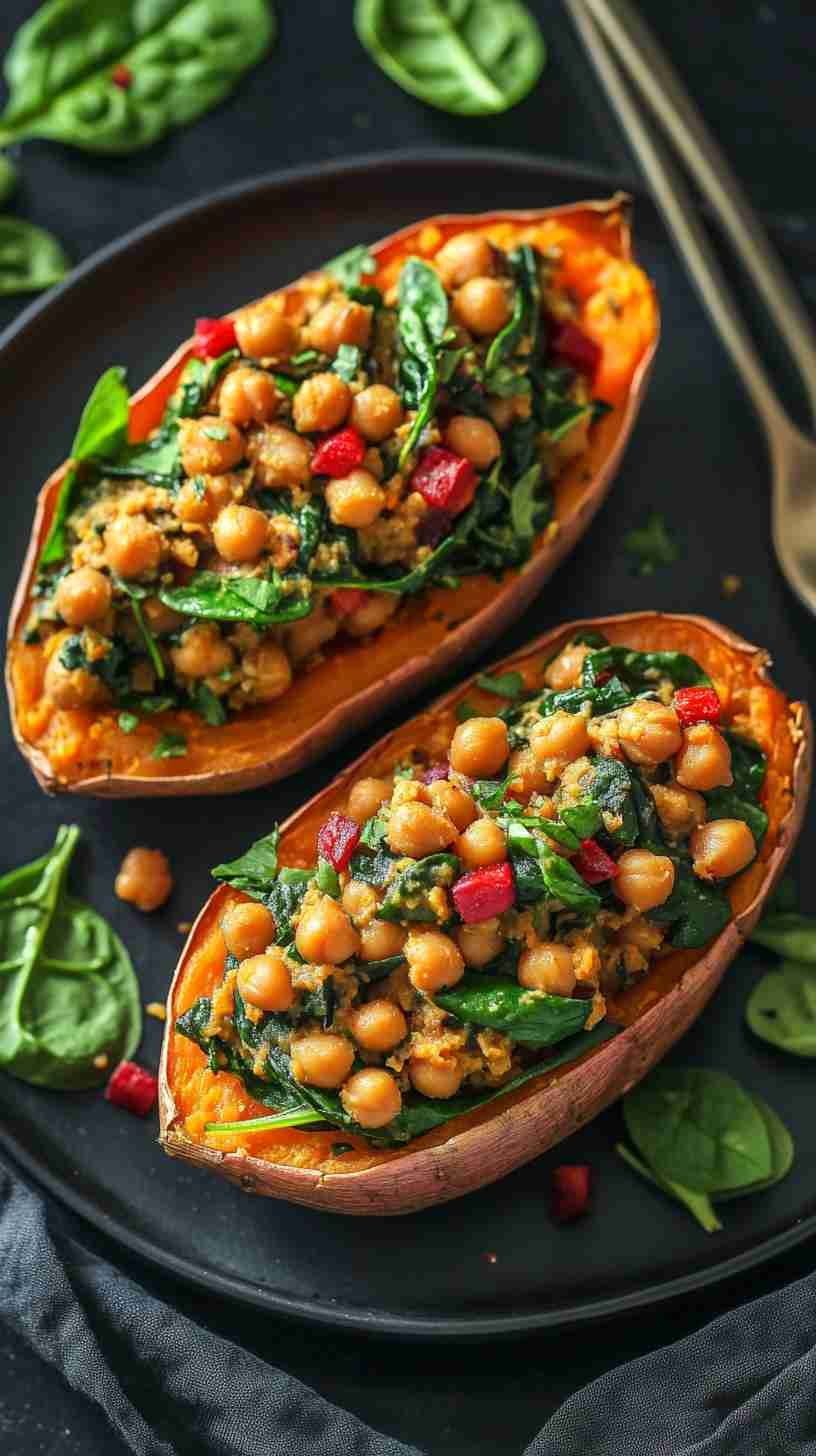 Chickpea and Spinach Stuffed Sweet Potatoes
