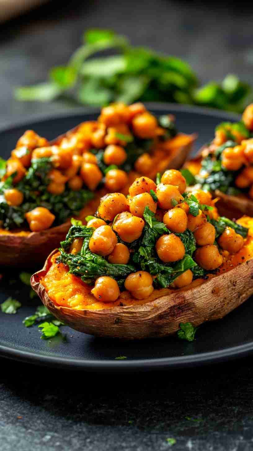 Chickpea and Spinach Stuffed Sweet Potatoes