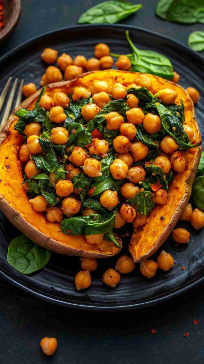 Chickpea and Spinach Stuffed Sweet Potatoes