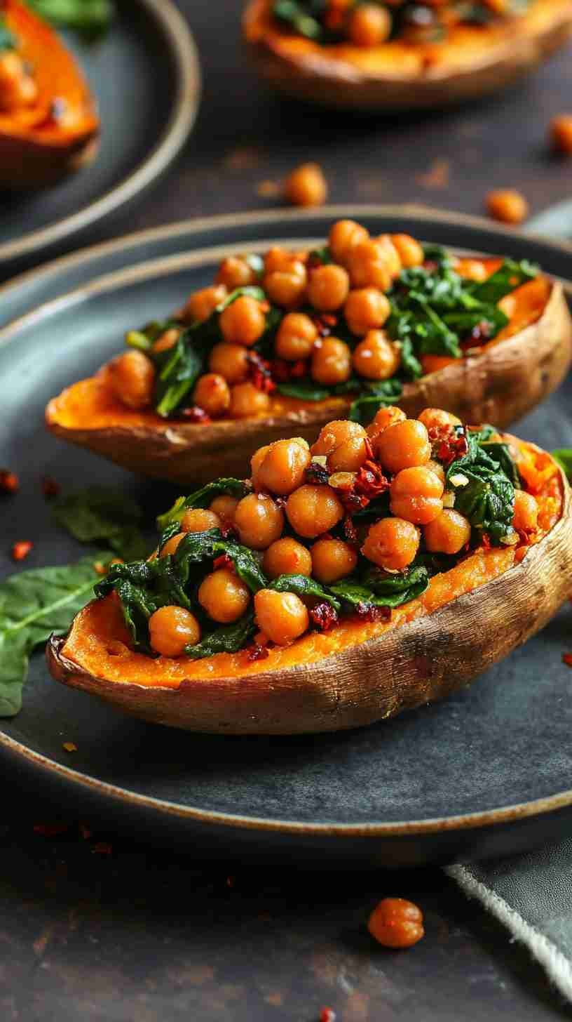 Chickpea and Spinach Stuffed Sweet Potatoes