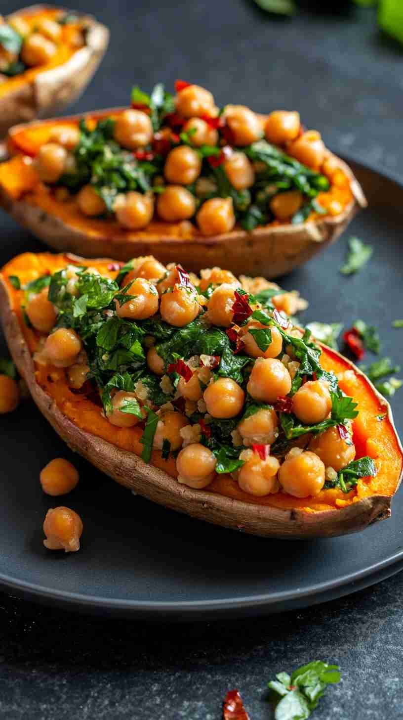 Chickpea and Spinach Stuffed Sweet Potatoes