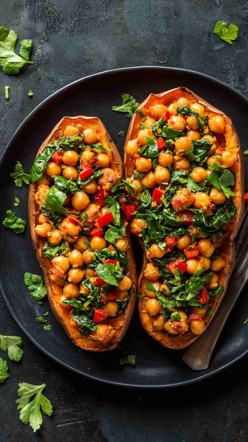 Chickpea and Spinach Stuffed Sweet Potatoes