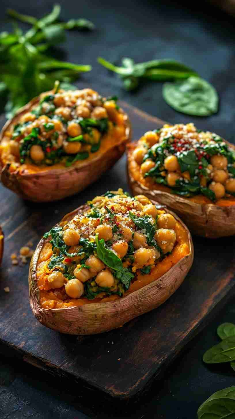 Chickpea and Spinach Stuffed Sweet Potatoes