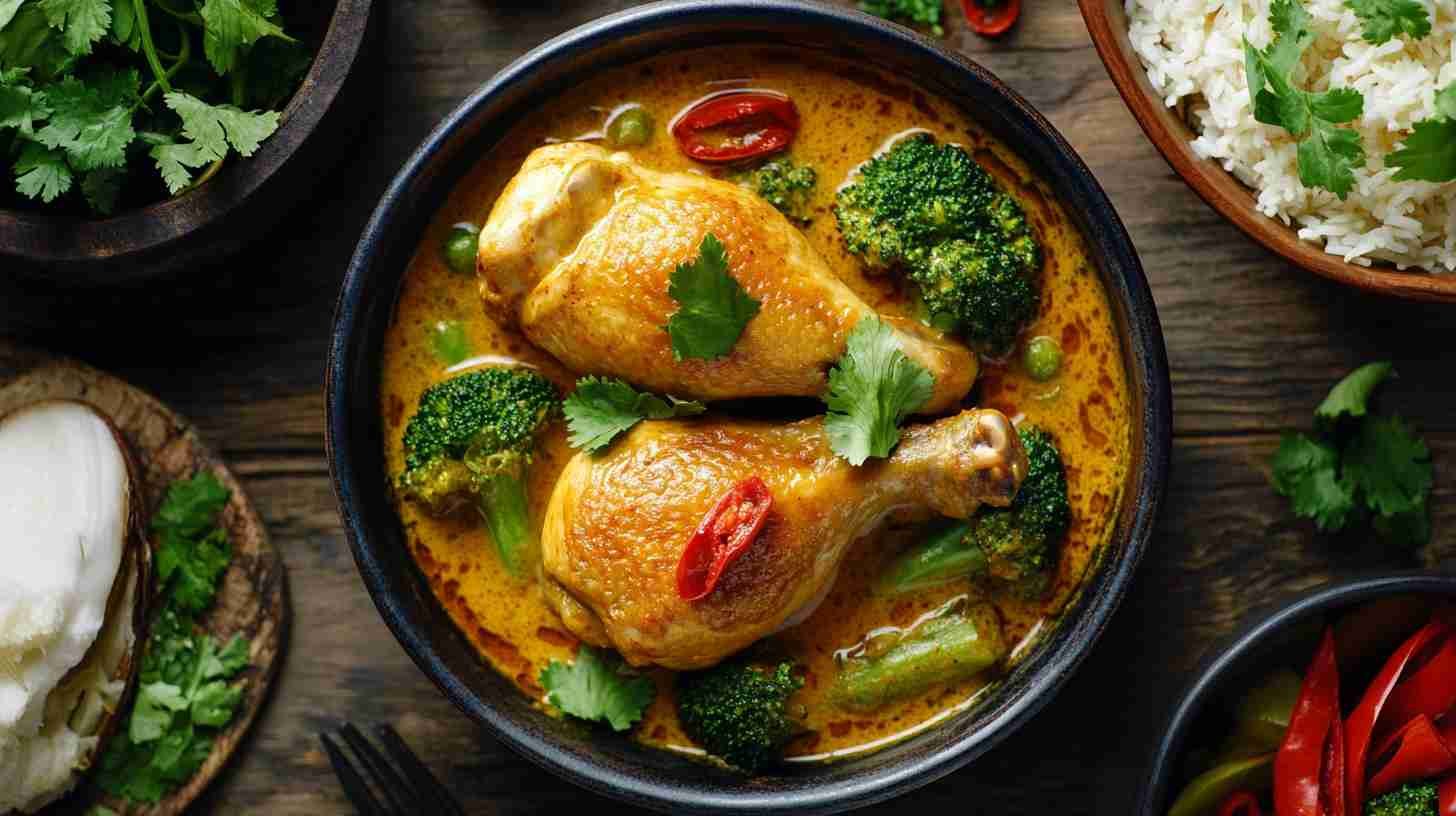 Coconut-Curry Chicken with Steamed Broccoli