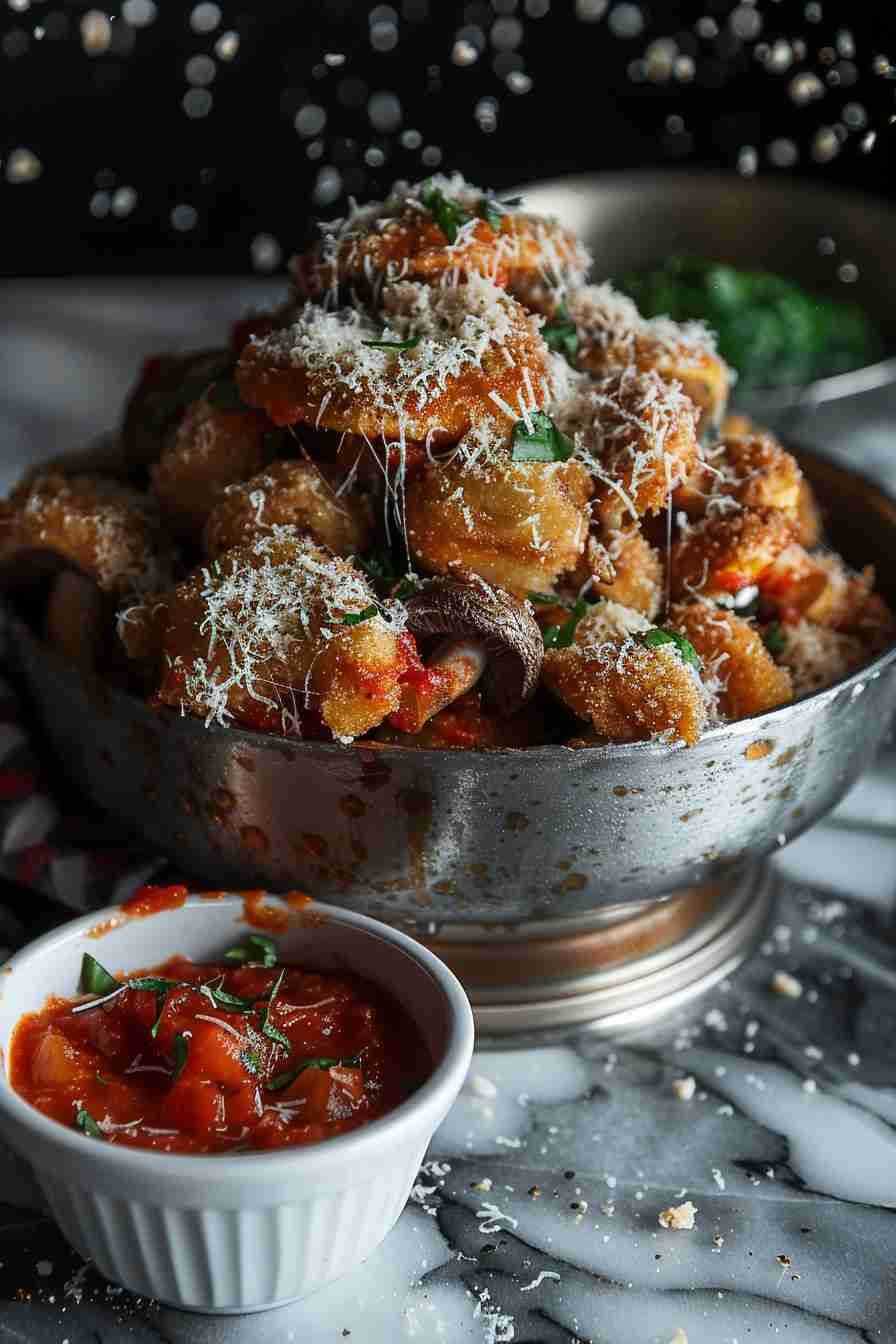 Crispy Fried Cap Mushrooms with Parmesan
