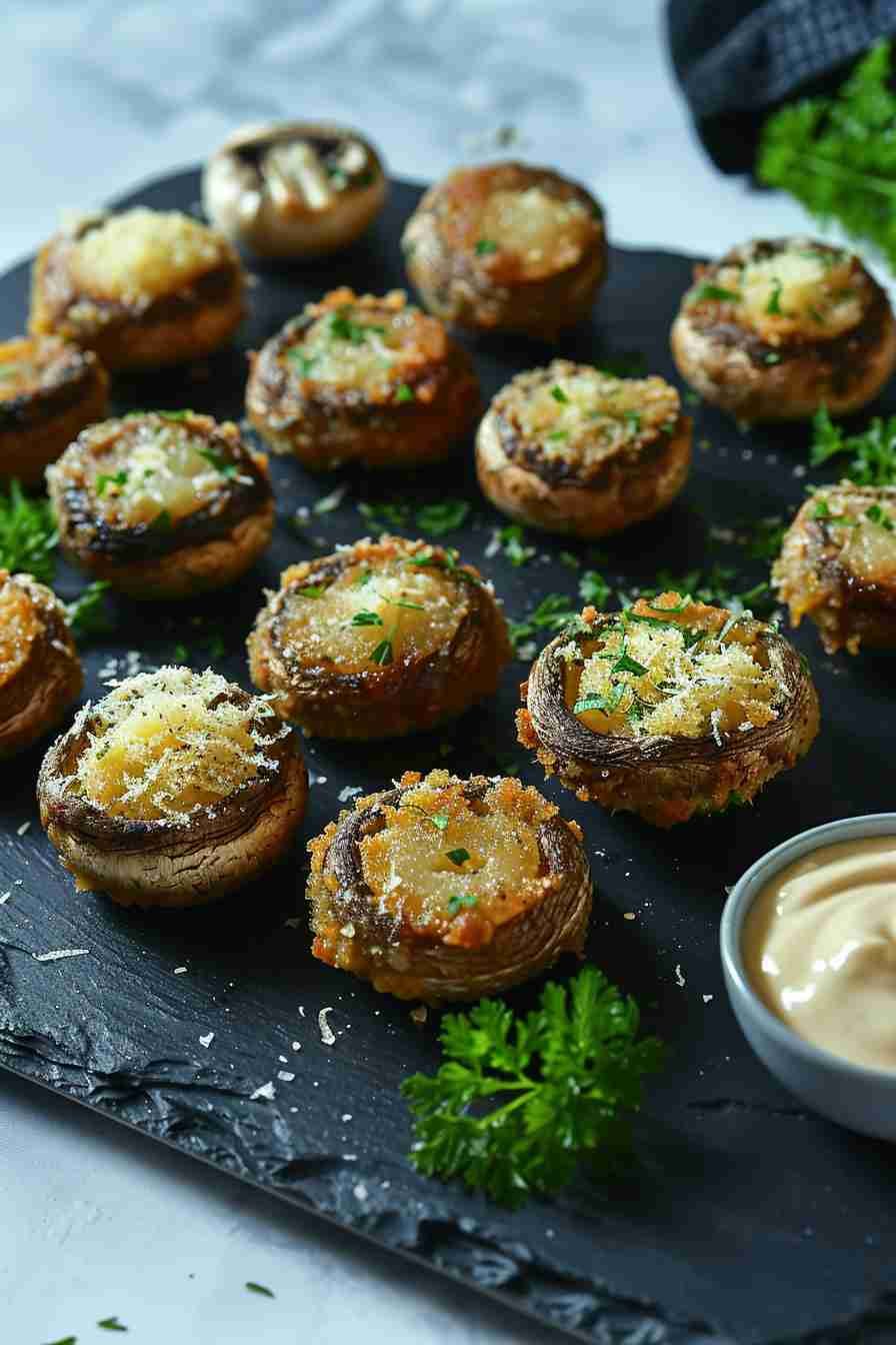 Crispy Fried Cap Mushrooms with Parmesan