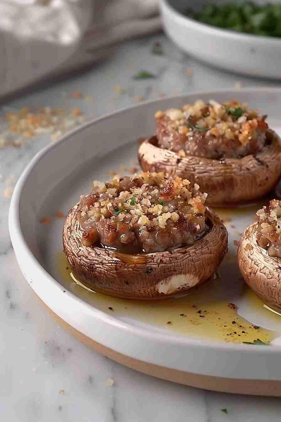 Easy Stuffed Cap Mushrooms with Sausage