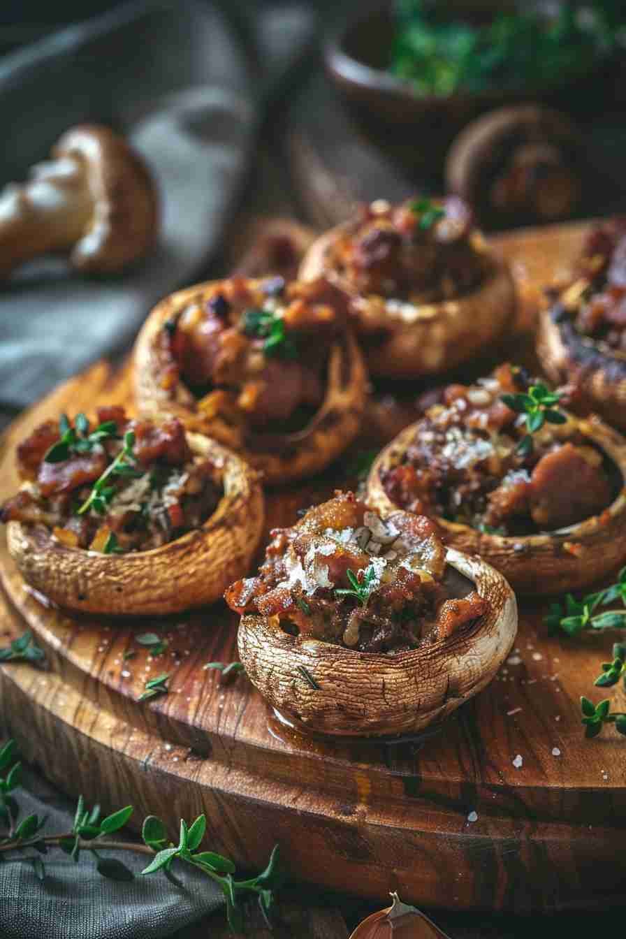 Easy Stuffed Cap Mushrooms with Sausage