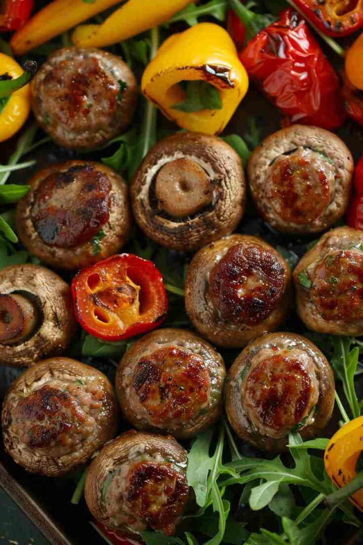 Easy Stuffed Cap Mushrooms with Sausage