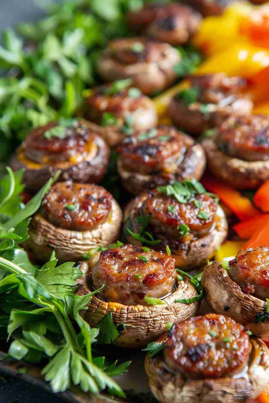 Easy Stuffed Cap Mushrooms with Sausage