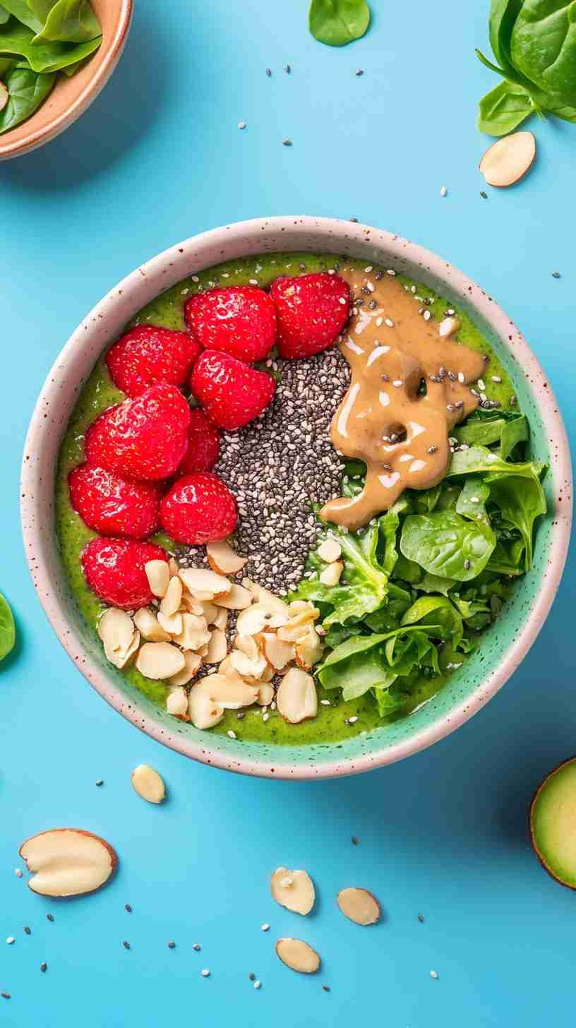 Green Smoothie Bowl with Almond Butter and Chia Seeds