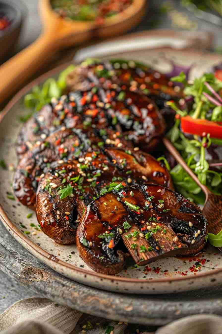 Grilled Cap Mushrooms with Sweet Chili Sauce