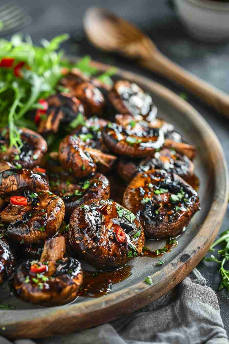 Grilled Cap Mushrooms with Sweet Chili Sauce