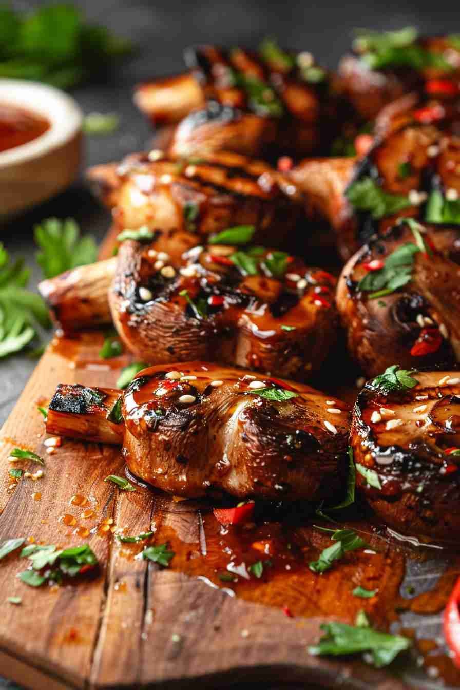 Grilled Cap Mushrooms with Sweet Chili Sauce