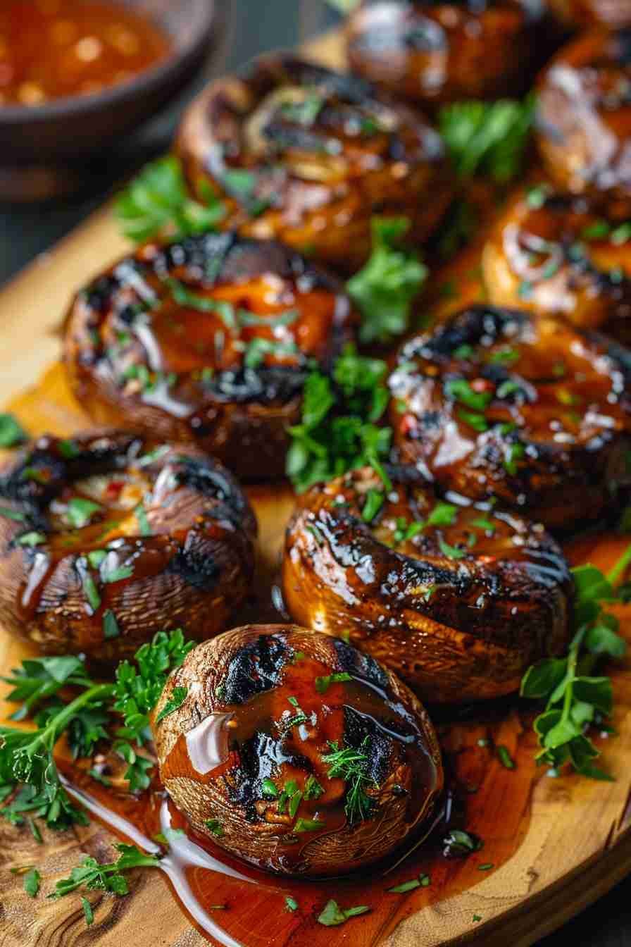 Grilled Cap Mushrooms with Sweet Chili Sauce