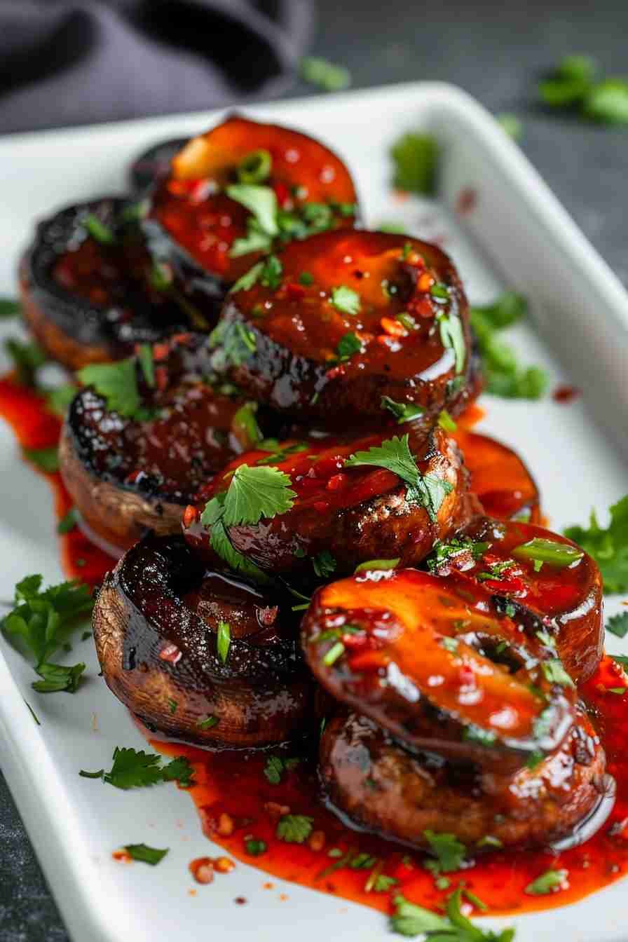 Grilled Cap Mushrooms with Sweet Chili Sauce