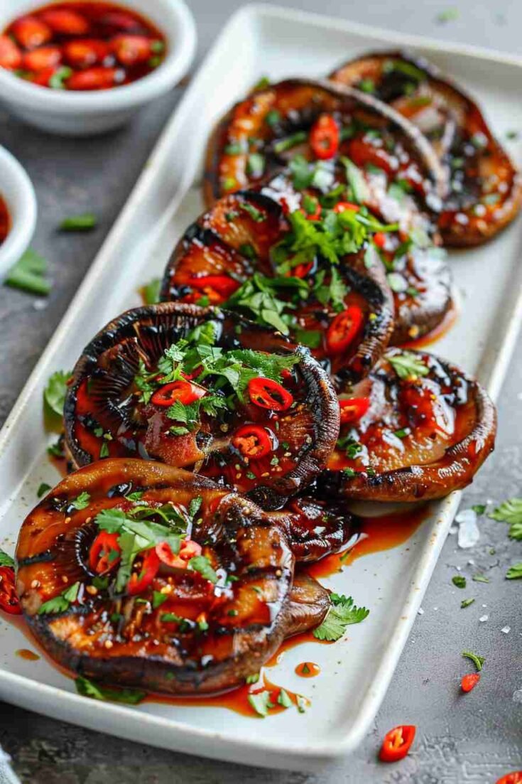 Grilled Cap Mushrooms with Sweet Chili Sauce